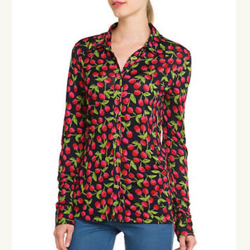 Tory Burch Silk Blouse with Cherry Print - M